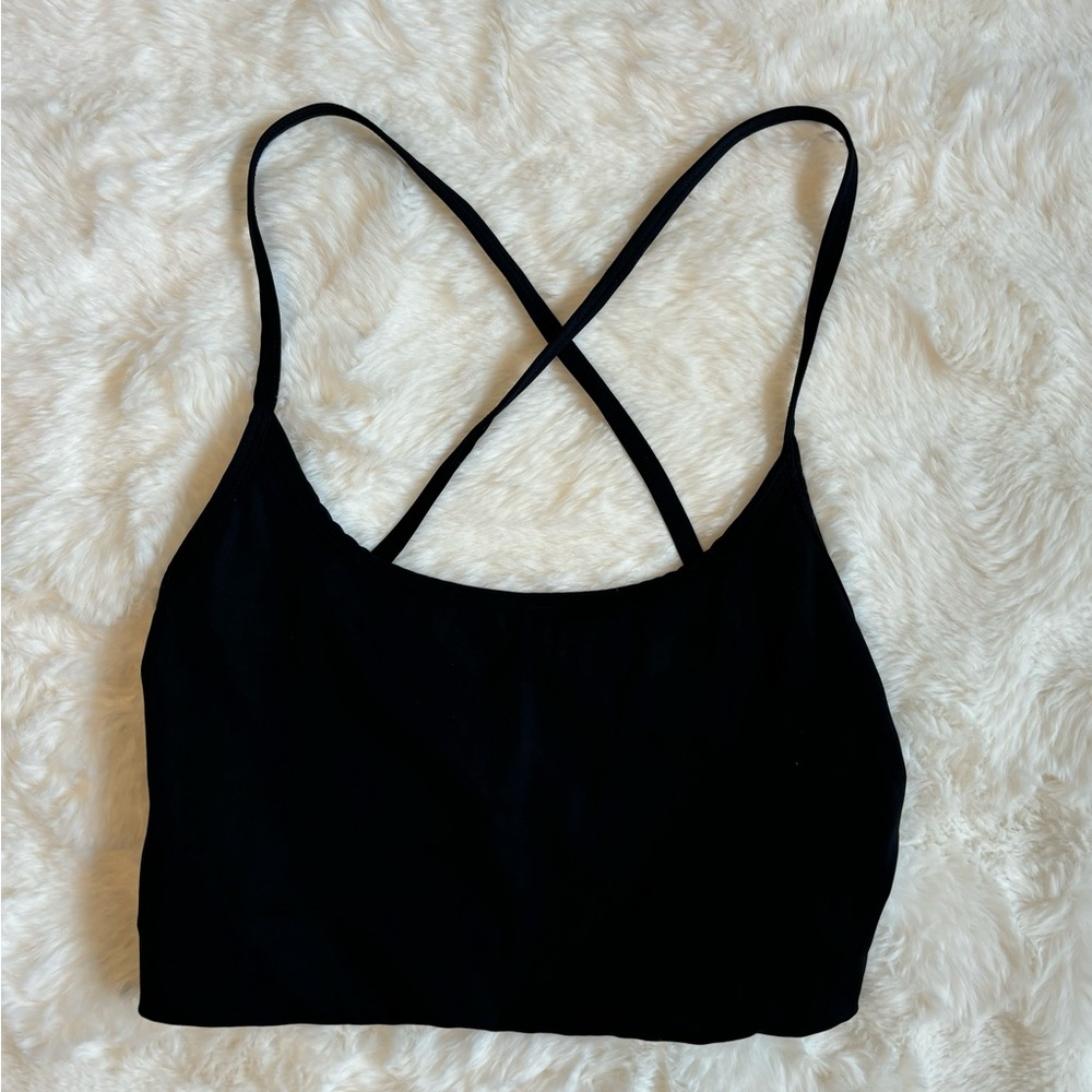 Black Bandeau Top with Criss-Cross Back and High Neckline